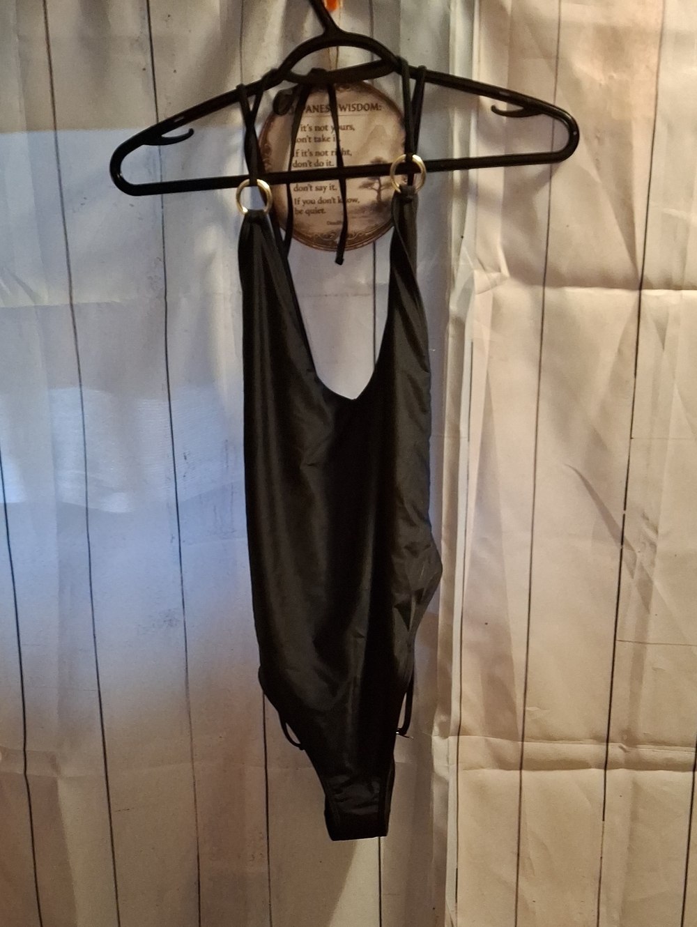 Forever 21 Black One-Piece Swimsuit with Gold Ring Details